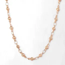 Chains 4mm 585 Rose Gold Color Bead Link Chain Necklace For Women Girls Lobster Clasp Wedding Elegant Jewelry Gifts Fashion LCN32