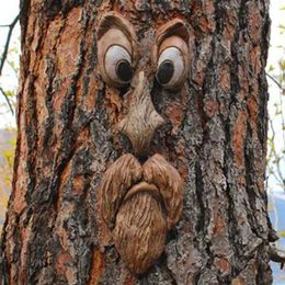 Garden Decorations Resin Statues Old Man Tree Creative Chic DIY Bark Face Decoration Holiday Crafts Hand Drawn Realistic Halloween Easter Ornaments 231120