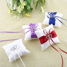 Jewellery Pouches 10x10cm Romantic Bridal Wedding Ring Pillow Double Heart Ribbon Cushion Decor