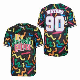 Beyzbol Moive Living Color Jersey 90 Wayans Üniversitesi Pure Pamuk Koleji Nefes Alabilir Cooperstown Serin Base Vintage Siyah Takım Emekli Tüm Dikiş Erkekleri Satış