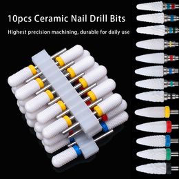 Nail Art Equipment 10pcs Ceramic Nail Drill Bits Set Milling Cutter for Electric Manicure Bit Flame Corn Files Pedicure Machine Polish Accesoires 230421