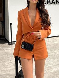 Two Piece Dress TRAF Women Fashion Bow Cropped Blazer Coat Vintage Loose Cropped Jacket Skorts Shorts 2 Piece Sets Female Wear 230421