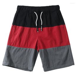 Men's Shorts Men's 3 Color Stitching Drawstring Sports Lovers Matching Casual Beach Pants Fitness Men Cotton