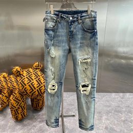 Men's Jeans 2023 Fashion Men Spring Autumn Casual Break Hole Straight Slim Fit Stretch Denim Trousers Pencil Pants