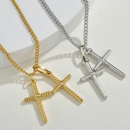 Pendant Necklaces Men Cross Necklace Stainless Steel With Box Multilayer Chain Unisex Crucifix Jesus Faith Aesthetic Collar Gift