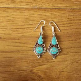 Dangle Earrings ER209 Ethnic Tibetan Copper Inlaid Turquoises Stone Hook Dang Earring For Woman Arrival