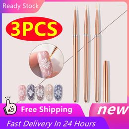 Nail Brushes 3PCS Art Liner French Stripe Brush UV Gel Painting Drawing Manicure Pen Tools 7/9/11mm Rose Gold Tool Kits