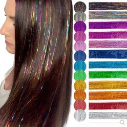 90cm Sparkle Saç Tensel Gökkuşağı Renkli Strands Kızlar Kenar Tuşları Saç Lazeri Yanlış Saç Uzantıları Dekor Parıltılı Şeritler
