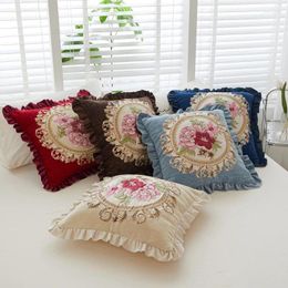 Pillow Nordic Style Ruffle Edge Cover 48x48CM Vintage Embroidery Flowers Jacquard Decorative Pillows Home Bed Sofa Pillowcase