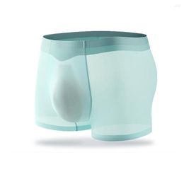 Underpants Solid Color Ice Silk Men's Underwear Boxers Shorts Breathable Slim Trend Male Large U Convex Panties Loose Soft