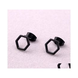 Stud Fashion Punk Hexagona Earrings Black Titanium Steel Geometric Hexagon Jewellery For Men Women Drop Delivery Dhy3X