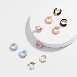 Hoop Earrings 925 Sterling Silver Ear Needle Enamel For Women White/Black/Pink/Blue/Purple Round Circle Simple Jewellery