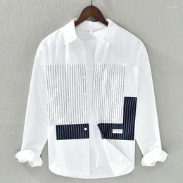 Men's Casual Shirts Spring Autumn Korean Style Patchwork Stripe Cotton Male Long Sleeve Loose Men Tops Clothes