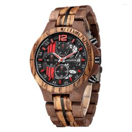 Wristwatches KUNHUANG Trendy Men's Wooden Watch Top Luxury Quartz Luminous Hand Date Fashion Skeleton Dial