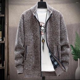 Men's Sweaters Fall Men Jacket Polyester Coat Thick Warm Winter Knitted Stand Collar Zipper Closure Pockets Casual For Comfort