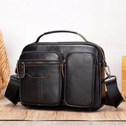 Briefcases Top Quality Original Leather Briefcase Male Shoulder Messenger Bag Cowhide Fashion Cross-body Pad Tote Mochila Satchel