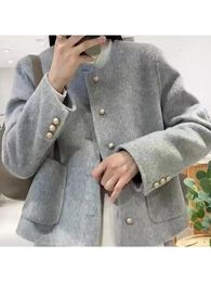 Womens Jackets Spring Short DoubleSided 90% Wool Lyocell Coats Women Solid Color Round Neck Single Breasted Loose Woolen 231120