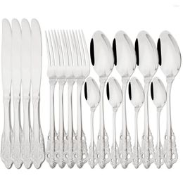 Dinnerware Sets Drmfiy Vintage Knife Fork Coffee Spoon Flatware Set Western 16Pcs Silver Sliverware Stainless Steel Cutlery