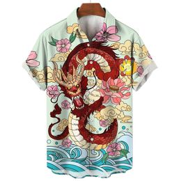 Men's Casual Shirts Summer Dragon Pattern Element Street Costumes Skeleton Luxury Floral Social Masculina Hawaiian Short Sleeve Shirt 230421