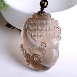 Pendant Necklaces Beautiful Natural Clear Obsidian Carved Chinese RuYi Abacus Lucky Blessing Black Beads Necklace Fashion Jewelry