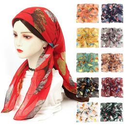 Scarves Women Printing Bandana Hair Bands Vintage Leaves Flowers Scarf Fashion Square Turban Headband Shawl Accessories