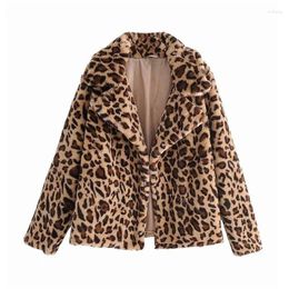 Women's Fur Leopard Patterned Winter Faux Coat For Short Loose Thickened 2023 European American Sexy Long Sleeves