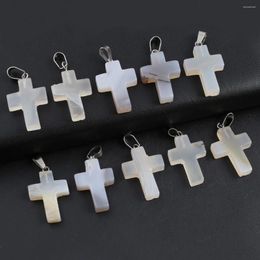 Pendant Necklaces 12pcs Charms Natural Grey Agate Cross Shape Stone For Making DIY Jewellery Necklace Accessory 35x19mm