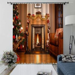 Curtain 3D Pattern Warm Family Fireplace Curtains For Bedroom Expand Space Christmas Thin Fabric Window Kitchen Drapes