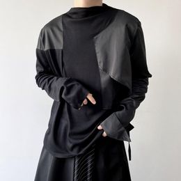 Men's T Shirts YASUGUOJI Gothic Style Irregular Stitching Stand Collar Long Sleeve Men Punk Fashion Pu Patchwork Sweatshirt For