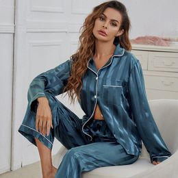 Women's Sleepwear Fashion Pijama Ice Silk Home Clothes Long Sleeve Trousers Pyjamas Two-piece Suit Pyjamas Spring Autumn Women Sleepwear Set 230421