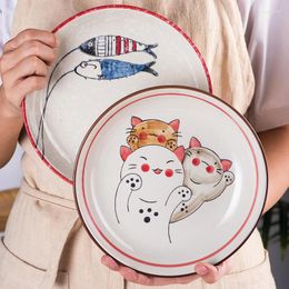 Plates Japanese Style Serving Plate Creative Dish Dinner Deep Ceramic Household Round For Microwave