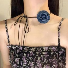 Choker Rose Flower Necklace Fashion Collar Sweet Cool Neck Chain Temperament Long Strap Wax Thread Clavicle