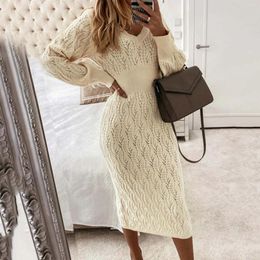 Casual Dresses Women Autumn Winter Thicken Warm Sweaters Long Sleeved Knitted Hip Package Dress Female Party Vacation Outfits