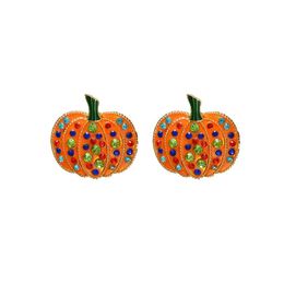 Charm European And American Crossborder Colored Diamond Pumpkin Personality Creative Alloy Drip Earrings Retro Halloween Dro Dhgarden Dhd2M