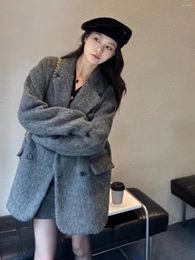 Women's Suits UNXX Grey Wool Blazer Jacket Women Autumn Winter Thickened 2023 Petite Short Woollen Coat Female Lady Top