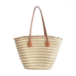 Evening Bags Short Tassel Straw Bag Women's High Quality Hand Woven Striped Tote Summer Beach Travel Shopping Bolsa Feminina 2023