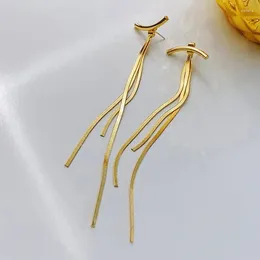 Stud Earrings Stainless Steel Gold Colour Bar Long Thread Tassel Drop For Women Glossy Vintage Fashion Jewellery
