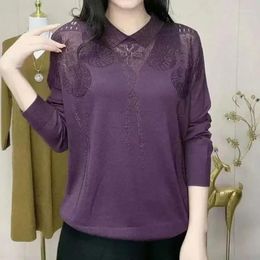 Women's Blouses Stylish Diamonds Solid Color Blouse Female Clothing Casual Loose Autumn Winter Turn-down Collar Vintage Knitted Shirt D264