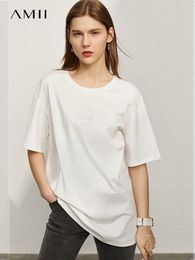 Women's T-Shirt Amii Minimalism Summer T-shirt Fashion Letter Embroidery O-neck Loose Female Tees Causal Tshirt 1210 230421