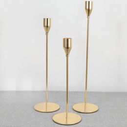 Candle Holders 3pcs Metal stick Long Christmas Table Ornaments Wedding Decoration Gold Holder Set Year Decor 230420