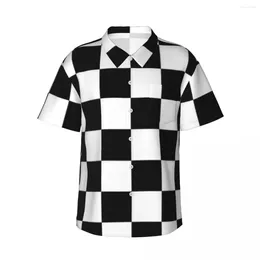 Men's Casual Shirts Short-sleeved Shirt Chessboard Black White Squares T-shirts Polo Tops