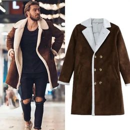 Mens Wool Blends Fashion Men Fur Fleece Brown Colour Trench Coat Overcoat Lapel Warm Fluffy Jacket Outerwear Male Boy 231120