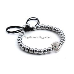 Charm Bracelets Wholesale Anil Arjandas Pave Setting Cz Leopard Head Men Bracelet Black Hematite Beaded Rame For Women Psera Dhgarden Dhuqf