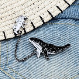 Pins Brooches Whale Astronaut Chain Brooch Cartoon Animals Sea Fish Outer Space Lapel Enamel Pin Denim Jackets Button Badge Creative Jewelry Z0421