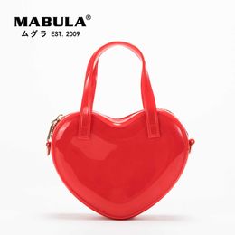 Evening Bags MABULA Waterproof Jelly PVC Tote Bag Stylish Heart Shape Women Top Handle Handbags Unique Candy Colour Crossbody Bag With Chain J230420