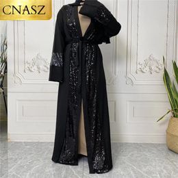 Ethnic Clothing Dress Dubai Kaftan Adults Islamic Women Sequin Abaya Muslim Hijab Turkey Kimono Robe Femme Musulmane