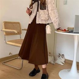 Skirts Japanese Brown Kawaii Autumn Winter Pleated Skirt Women Black Wild High Waist Long Korean Vintage Simple Midi