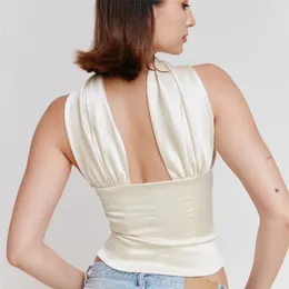Women's Tanks Y2k Vintage Clothes For Womans Going Out Satin Tube Tops Sexy Deep V Backless Skinny Sleeveless Halter Crop Streetwear