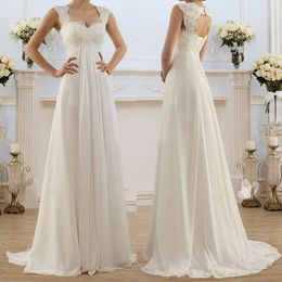 Cinghie A-Line Abiti da sposa in pizzo Sweep Train Abito da sposa in chiffon