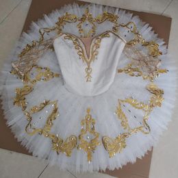 Stage Wear Professional Custom Size 12 Layers Kids Girls Women Adult Competition Performance White Gold Ballet Tutu Costumes